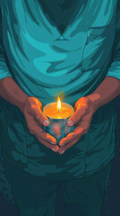 Graceful Candle Illuminates Caregiver's Hands, International Nurses Day, hospital care, dedication and skills.