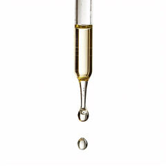 Clear essential oil dripping from dropper isolated on white background