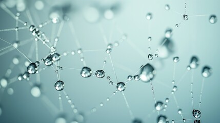 A close-up of raindrops on a spider web, the delicate droplets suspended like jewels against a serene.