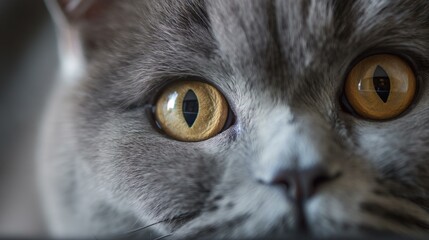 Close-Up of a British Shorthair Cat With Intense Golden Eyes