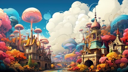 Obraz premium a city with a river and a bridge