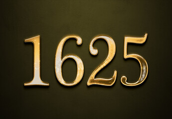 Old gold effect of 1625 number with 3D glossy style Mockup.	