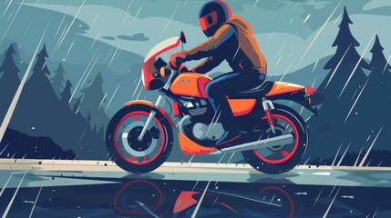 Stay safe on the road with these motorcycle riding rules and tips. Learn to avoid bad weather conditions, including riding on rainy and slippery roads. Utilize this flat vector illustration template t