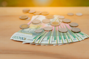 Laos kip cash on the wood table background