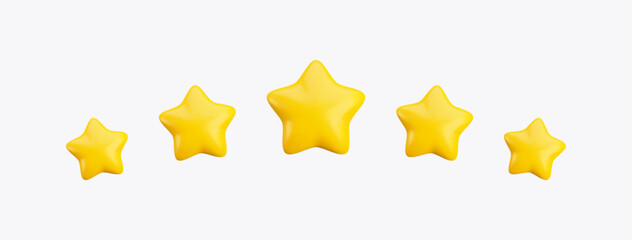 Vector cartoon 3d five gold stars. Realistic 3d render game achievements concept on white background. High quality rating symbol, customer feedback sign. For web, apps, advert, game design