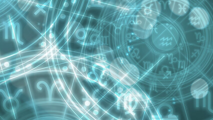 Zodiac signs inside of horoscope circle. Astrology in the sky with many stars and moons astrology and horoscopes concept