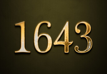 Old gold effect of 1643 number with 3D glossy style Mockup.	