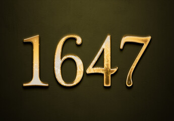 Old gold effect of 1647 number with 3D glossy style Mockup.	