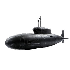 A large, rusted submarine is sitting on a white background