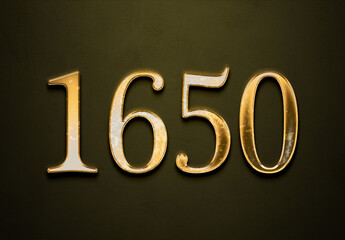Old gold effect of 1650 number with 3D glossy style Mockup.	