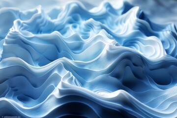 Obraz premium This digital artwork captures stunning blue waves in a 3D abstract landscape, portraying peacefulness and the beauty of digital design