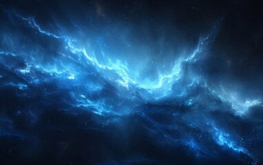 Obraz premium Mystical blue galaxy nebula with stars, perfect for futuristic or sci-fi themed backgrounds, wallpapers, and creative digital art