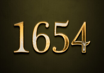 Old gold effect of 1654 number with 3D glossy style Mockup.	