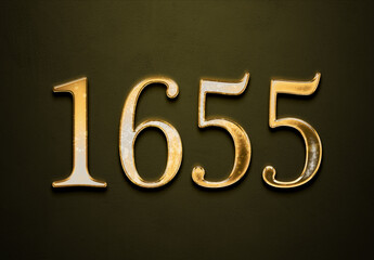 Old gold effect of 1655 number with 3D glossy style Mockup.	