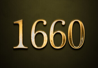 Old gold effect of 1660 number with 3D glossy style Mockup.	