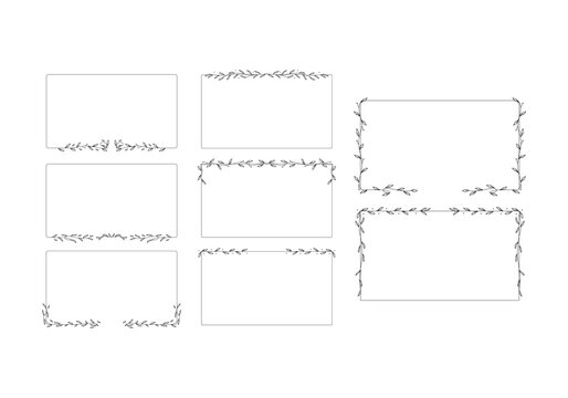 set of vector line frame with floral vine plant leaves decoration border
