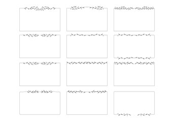 set of vector rectangle floral leaves frame, line frame with leaves decoration border