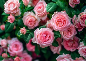 Naklejka premium Vibrant Pink Roses in Full Bloom Close-Up Floral Background