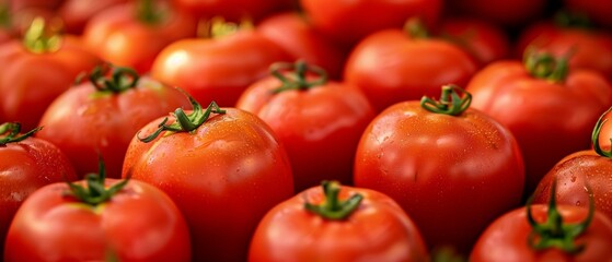 Fresh Ripe Tomatoes with Water Droplets Close-up Background