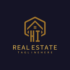 HI initial monogram logo for real estate design.