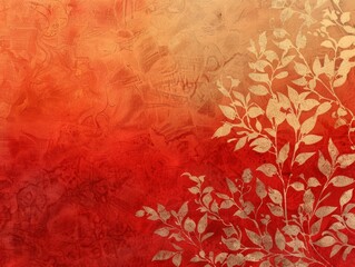 Red gradient background with light yellow leaf silhouettes.
