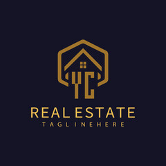 YC initial monogram logo for real estate with home shape creative design.