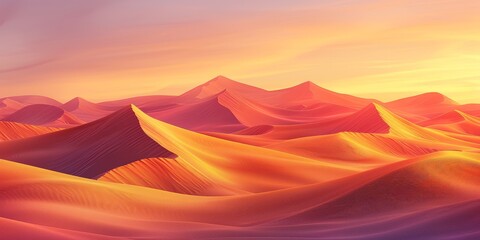 Undulating Sand Dunes form a Peaceful Desert Landscape. Sunset Background with Natural Gradient Sky.