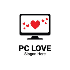 Love Chat PC Dating App Logo Design, Talk Love Vector, Chat Heart Icon With Computer Illustration. Perfect for Online Dating Love and Communication Apps  Wedding, Marriage Bauru Platforms.