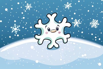 Fototapeta premium Cartoon cute doodles of a solitary snowflake falling softly to the ground, longing to join its fellow flakes, Generative AI