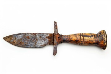 A rusty knife placed on a white background. Perfect for crime scene or kitchen concept