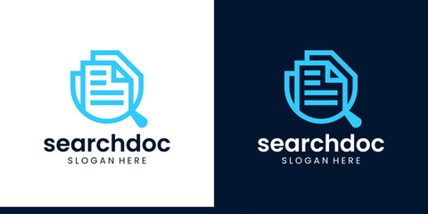 Document search logo design. Document file logo with magnifying glass design graphic symbol icon vector.