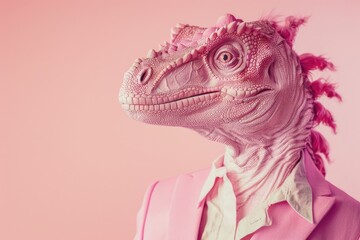 Close up of a person wearing a dinosaur mask. Suitable for costume party concepts