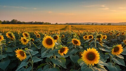 Fototapeta premium Fields of Sunshine Blooming Sunflower Meadow