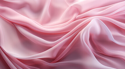 Fototapeta premium Fluttering Pink Color Fabric in Space With Delicate Folds on Blurry Background