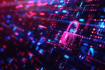 Obraz premium Image of a computer screen with a lock icon. Suitable for cybersecurity concepts