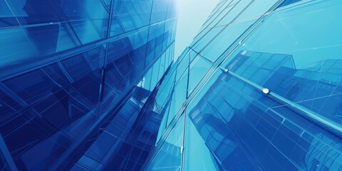 Fototapeta premium Reflections and angles converge in this vibrant blue architectural marvel