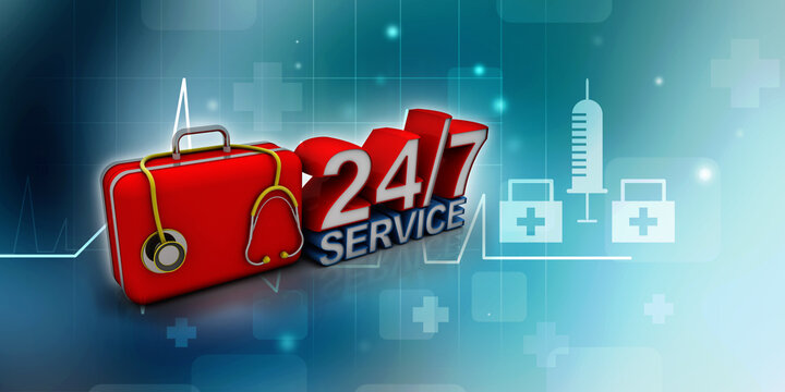3d illustration 24H hospital service