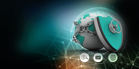 3d illustration Security concept - shield with globe