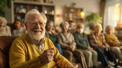happy old age. a group of elderly people in a nursing home