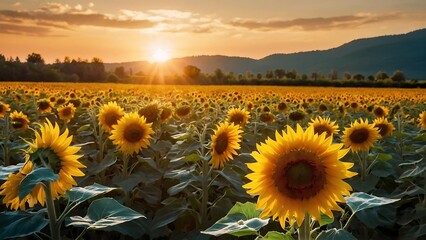 Fototapeta premium Fields of Sunshine Blooming Sunflower Meadow