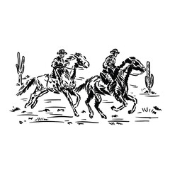 vector sketch of two riding cowboys