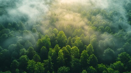 Lush green forest under cloud cover.