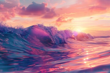 A beautiful sunset over a peaceful ocean wave. Perfect for travel or nature concepts