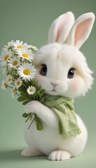 white rabbit with a flower