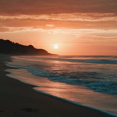 Obraz premium view of sun going down at evening at a beach