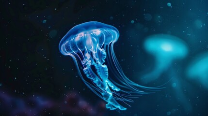 Illuminated Jellyfish in Underwater Bioluminescence