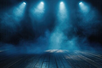 A stage with smoke and dramatic lighting, ideal for concert or theater concepts