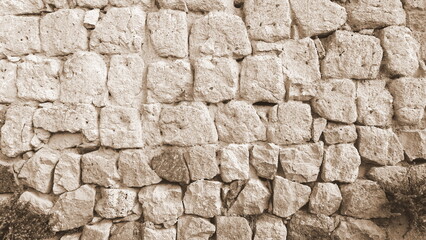 Sepia Tone Ancient Stone Wall Texture Close-Up