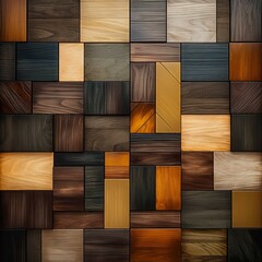 Wood Tiles arranged to create a Rectangular Wall. 3D Render Bricks. Natural Background formed from Timber Blocks. AI 