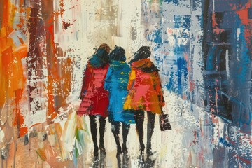 Obraz premium Two women walking down a city street. Suitable for lifestyle and urban concepts